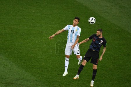 Photo for NIZHNIY NOVGOROD, RUSSIA - JUNE 21: Maximiliano Meza of Argentina and Marcelo Brozovic of Croatia battle for possession during the 2018 FIFA World Cup Russia group D match between Argentina and Croatia - Royalty Free Image