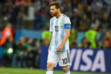 Téléchargez les photos : NIZHNIY NOVGOROD, RUSSIA - JUNE 21: Lionel Messi of Argentina during the 2018 FIFA World Cup Russia group D match between Argentina and Croatia - en image libre de droit