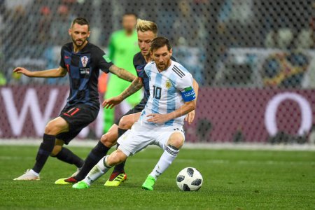 Photo for NIZHNIY NOVGOROD, RUSSIA - JUNE 21: Lionel Messi of Argentina controls the balld during the 2018 FIFA World Cup Russia group D match between Argentina and Croatia - Royalty Free Image