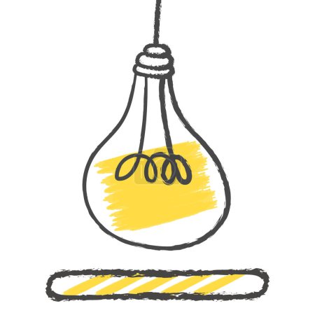 Illustration for Idea loading with light bulb isolated white background. doodle style lamp bulb idea icon. Creativity and innovation concept. handrawn light bulbs. Cartoon, Vector illustration. - Royalty Free Image