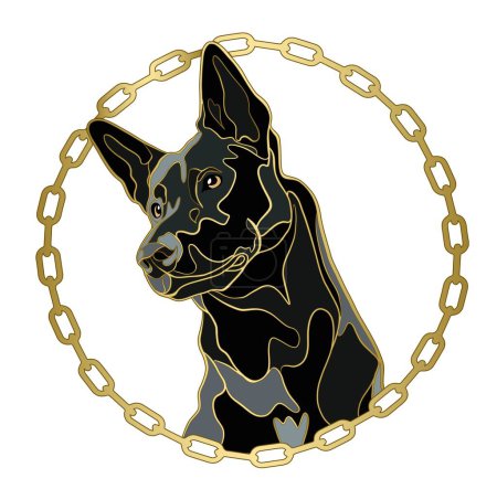 Téléchargez les illustrations : Black dog in framed with gold chain. Thai Ridgeback breed. - en licence libre de droit