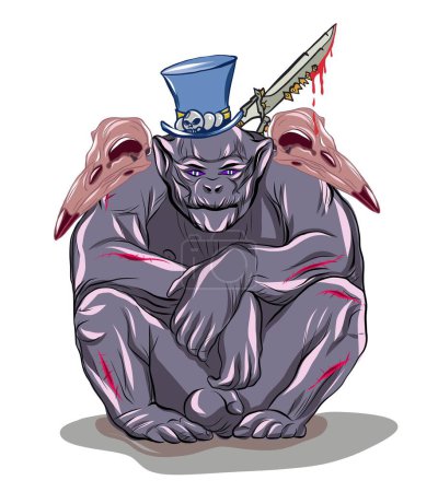 Téléchargez les illustrations : Voodoo style garilla sitting with skulls on his shoulder. Voodoo Garilla - en licence libre de droit