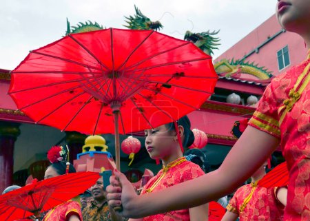 Photo for Chinese new year, red umbrella, traditional thai - Royalty Free Image