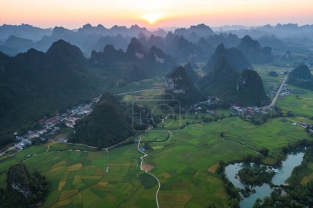 Photo for Beautiful sunset in the Karst mountains, Cao Bang, Vietnam - Royalty Free Image