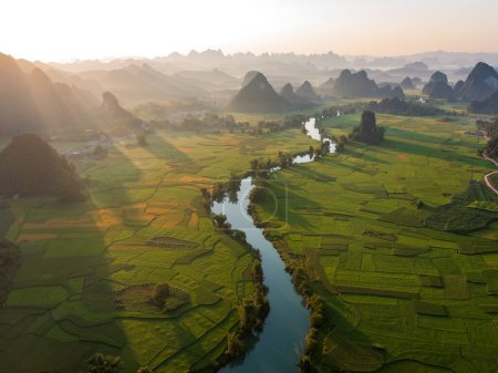 Photo for Beautiful sunset in the Karst mountains, Cao Bang, Vietnam - Royalty Free Image