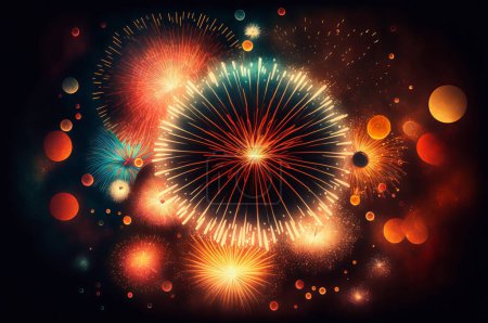 Photo for A background image featuring realistic fireworks, with patterns of bright and colorful explosions in the sky. Fireworks background - Royalty Free Image