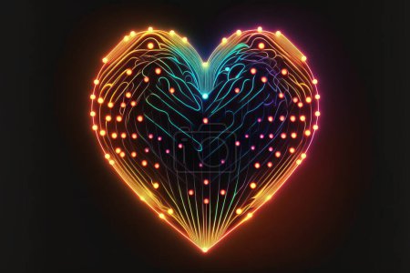 Bright Neon Heart on Black Background
