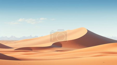 Eine majestätische Sanddüne steht hoch in der Wüste, umgeben von der riesigen Naturlandschaft der Sahara, mit dem Himmel darüber und den Bergen in der Ferne