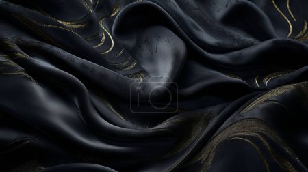 Photo for Luxury black silk fabric with rippled wave pattern and textured wrinkles - Royalty Free Image