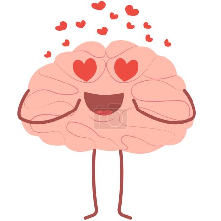 Illustration for Vector character in flat style. Brain in love. Central nervous system organ vector illustration. - Royalty Free Image