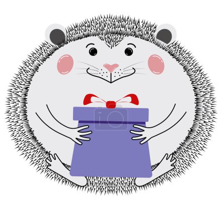 Illustration for Vector character hedgehog with a gift. - Royalty Free Image