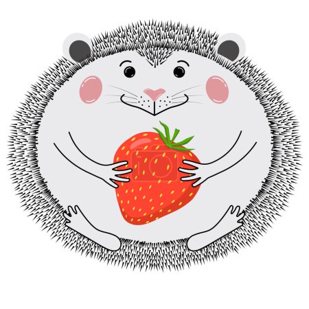 Illustration for Vector character hedgehog with strawberry. - Royalty Free Image