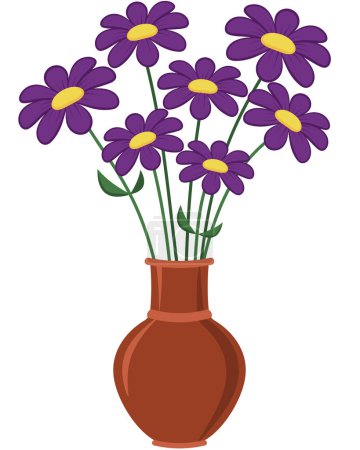 Téléchargez les illustrations : Bouquet vectoriel de marguerites dans un vase. Illustration en style plat. - en licence libre de droit