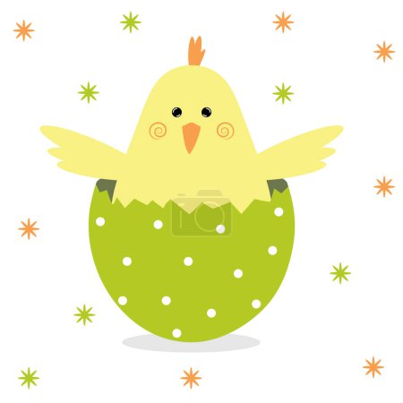 Chicken in an eggshell. Vector character in flat style.