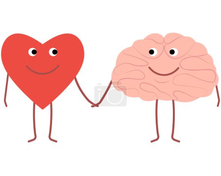 Illustration for Vector characters in flat style. Brain and heart as a symbol of the balance of feelings and mind. - Royalty Free Image