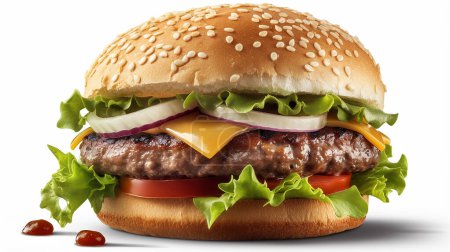 hamburger with cheese and lettuce on white background