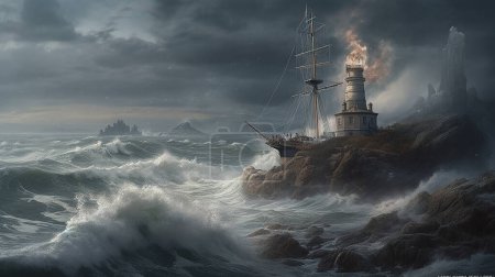 Foto de Faro en el mar. el concepto de la guerra mundial. - Imagen libre de derechos