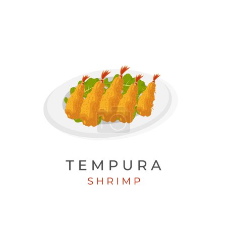 Illustration for Japanese Ebi Furai Tempura Illustration Logo Served on a Plate - Royalty Free Image