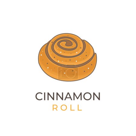 Baked Cinnamon Roll Cartoon Illustration Logo