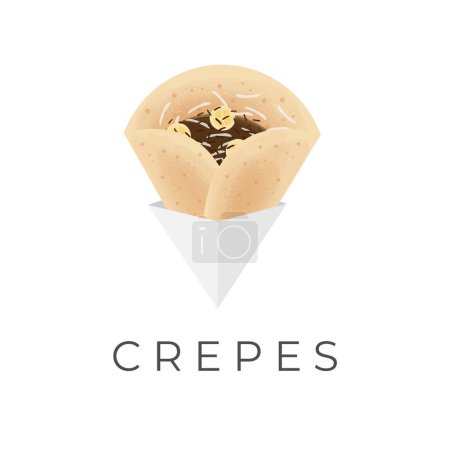 Sweet Street Food Thin Crepes Vector Illustration Logo With Fruit Chocolate And Cheese Filling