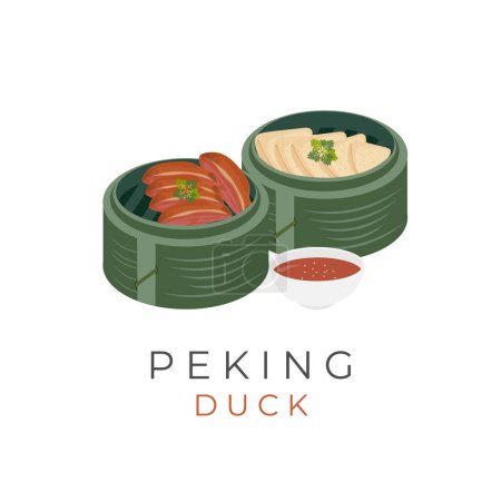 Téléchargez les illustrations : Logo Illustration Vector Of Peking Duck And Chinese Pancakes Served With Bamboo Clakat or Bamboo Steam - en licence libre de droit