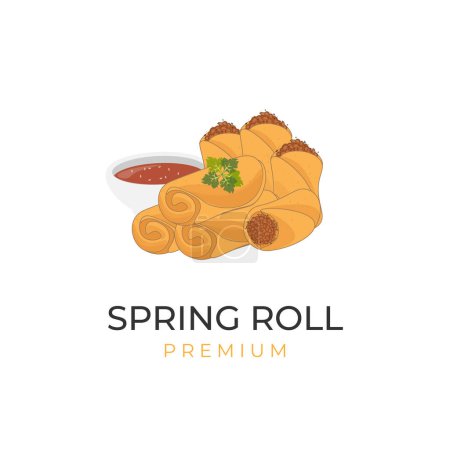 Ilustración de Lumpia Spring Roll Vector Illustration Logo Filled with Minced Meat and Dipped in a Delicious Sauce - Imagen libre de derechos