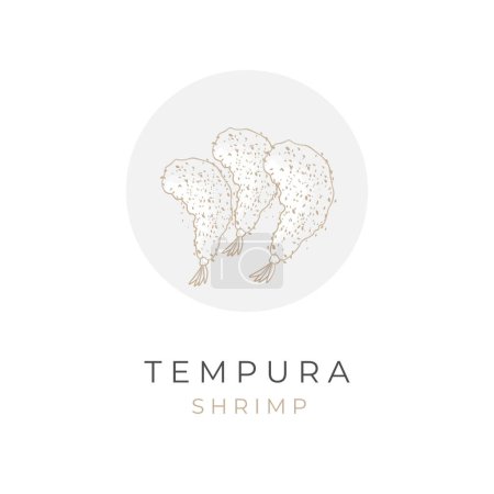 Illustration for Japanese Ebi Furai Tempura Line Art Illustration Logo - Royalty Free Image