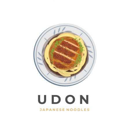 Illustration for Udon Noodle Soup Vector Illustration Logo With Added Katsu - Royalty Free Image
