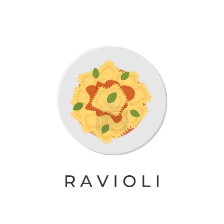 Illustration for Logo Illustration Of Ravioli Pasta With Spicy Tomato Sauce On A White Plate - Royalty Free Image