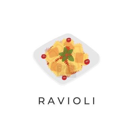 Illustration for Delicious Ravioli Pasta Illustration Logo On A White Plate - Royalty Free Image