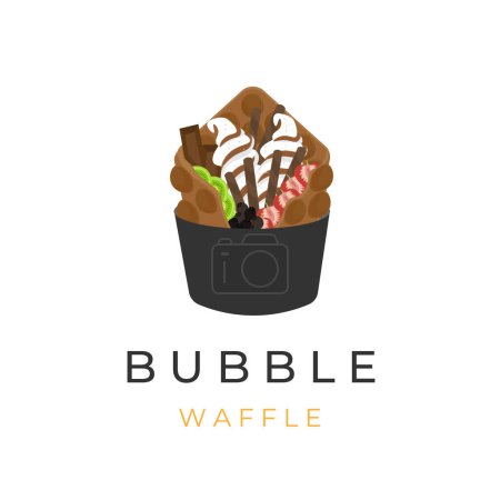 Ilustración de Illustration of Bubble Waffle Ice Cream With Fruit And Chocolate Topping - Imagen libre de derechos