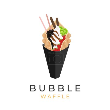 Ilustración de Bubble Waffle Ice Cream Illustration Logo With Fresh Fruit Topping And Wafer Roll - Imagen libre de derechos