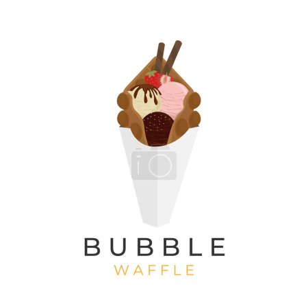 Ilustración de Logo Illustration Egg Waffle Ice Cream Chocolate Vanilla and Strawberry With Fruit Topping And Wafer Roll - Imagen libre de derechos