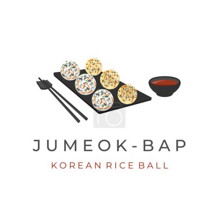 Téléchargez les illustrations : Jumeok Bap Korean Food Illustration Logo avec sauce - en licence libre de droit