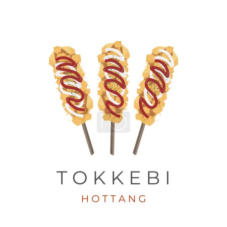 Illustration for Street food vector illustration logo corn dog hotang tokkebi hotdog with sauce - Royalty Free Image