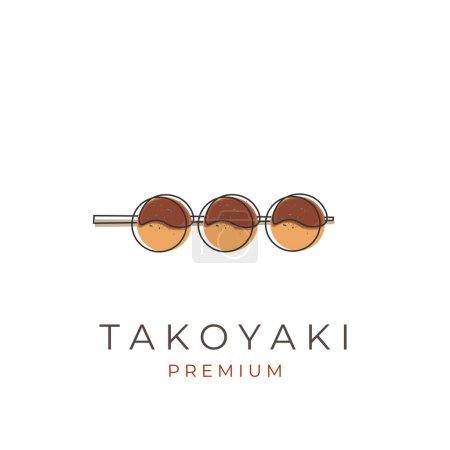 Delicious takoyaki line art illustration logo