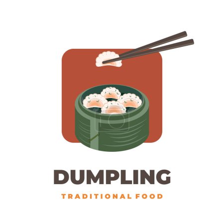 Téléchargez les illustrations : Delicious jiaozi dumpling dim sum vector illustration logo with natural bamboo Clakat - en licence libre de droit