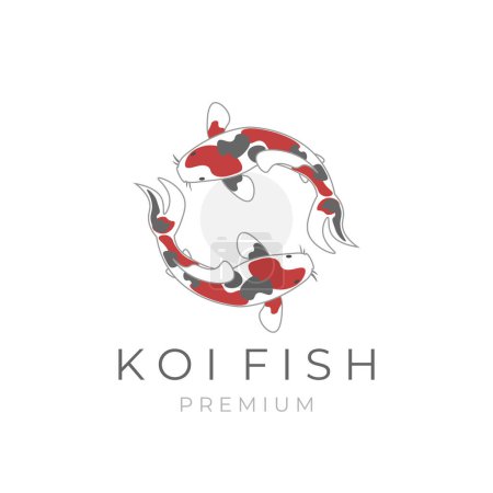 Téléchargez les illustrations : Illustration vectorielle simple logo deux poissons koï filant en cercle - en licence libre de droit