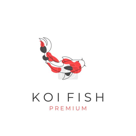 Téléchargez les illustrations : Illustration vectorielle d'art de ligne logo avec motif de poisson koï - en licence libre de droit