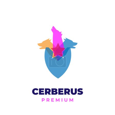 Illustration for Cerberus shield illustration logo with overlapping colors - Royalty Free Image