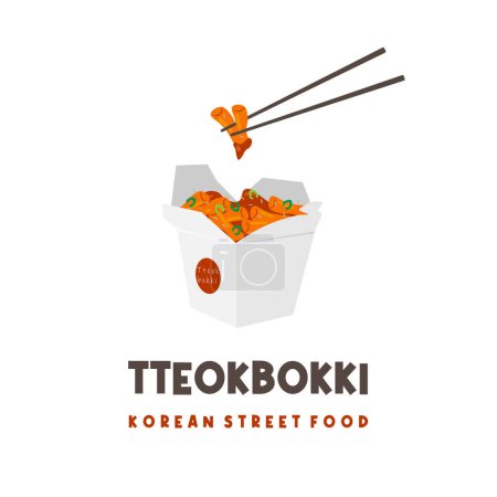 Ilustración de Korean street food Tteokbokki illustration logo served on the roadside with paper box packagingCategoryFood - Imagen libre de derechos