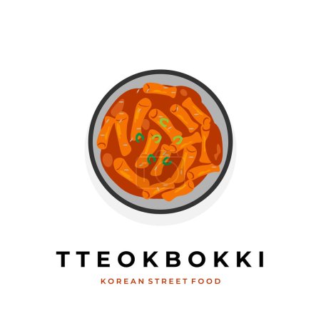 illustration vectorielle coréenne de la nourriture de rue logo tteokbokki sur un dessus de bol