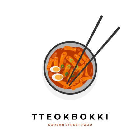 Illustration for Vector illustration of tteokbokki with gochujang sauce on a bowl ready to be served - Royalty Free Image
