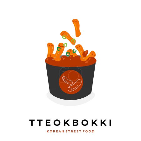 Illustration for Tteokbokki Korean Street Food in a Black Paper Bowl Packaging Vector Illustration - Royalty Free Image