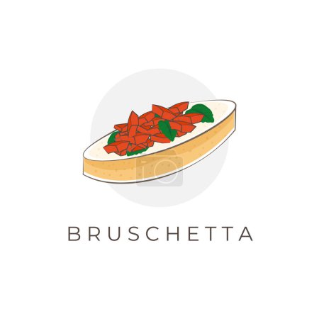 Téléchargez les illustrations : Délicieux italien Bruschetta pain dessin animé vecteur illustration logo - en licence libre de droit