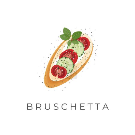 Téléchargez les illustrations : Pain grillé italien Bruschetta garni d'illustration vectorielle de légumes frais logo - en licence libre de droit