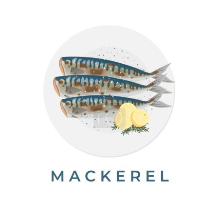 Illustration for Healthy and Delicious Grilled Mackerel Dish Illustration Logo On A White Plate - Royalty Free Image
