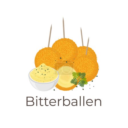 Illustration for Dutch Bitterballen Illustration Logo Served With Mustard - Royalty Free Image