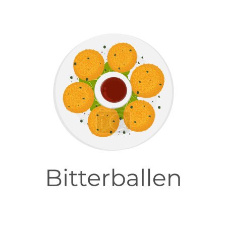 Téléchargez les illustrations : Logo hollandais d'illustration de Bitterballen servi sur une assiette avec sauce - en licence libre de droit