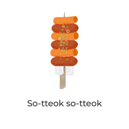 Illustration for Korean Street Food Illustration Logo So tteok So tteok Tteokbokki With Green Onion Sprinkle - Royalty Free Image